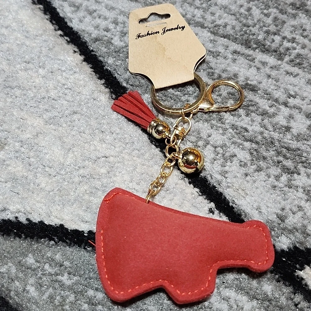 CHEER RHINESTONES RED & SILVER SPARKLING MEGAPHONE KEYCHAIN PURSE CHARM